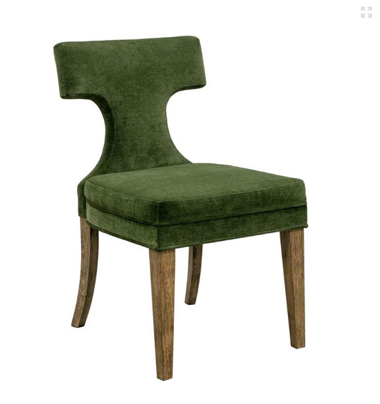 GREEN VELVET DINING CHAIR WITH WOODEN LEGS
