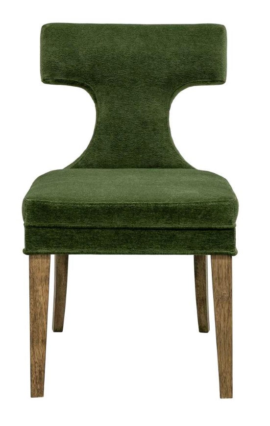 GREEN VELVET DINING CHAIR WITH WOODEN LEGS