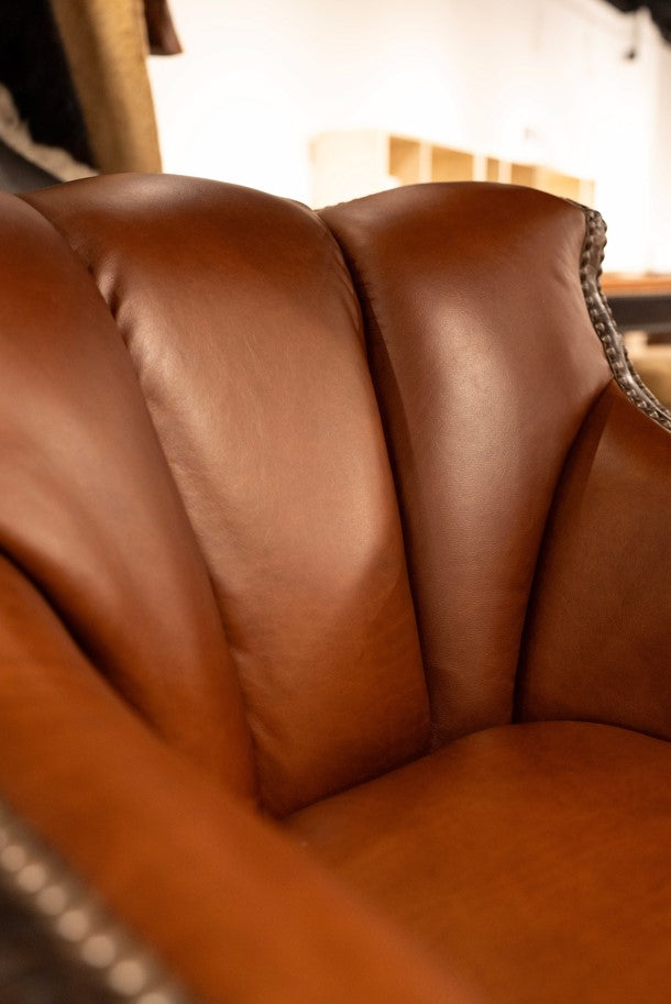 BROWN LEATHER SWIVEL CHAIR WITH CROC ACCENTS AND NAILS