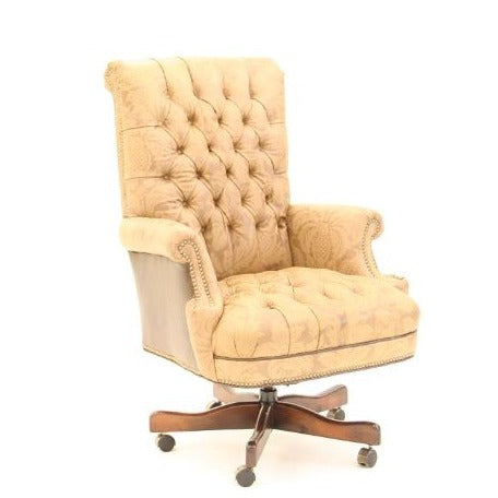 This Cream Leather Tufted Senate Chair is the perfect blend of western style and luxury. Upholstered in quality cream leather, this chair offers a comfortable and stylish seating option for offices. Its tufted design adds a touch of class to the classic western motif.