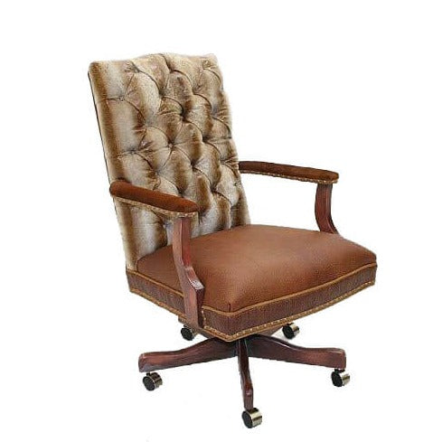 This Distressed Cognac Leather Office Chair offers a timeless, classic style with a warm, inviting feel. Its distressed leather is designed to keep its color for years to come, providing a reliable and stylish solution for any office. Its western aesthetic completes the look for a chair that's both stylish and functional.