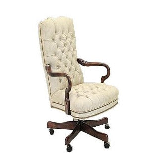 Designed for long-term comfort, this Cream Tufted Tall Back Office Chair features a high-backed silhouette, leather upholstery, and a swivel base with studded detail. Handcrafted in a western style, the leather is tufted for extra support, giving you a stylish, professional seat that lasts.