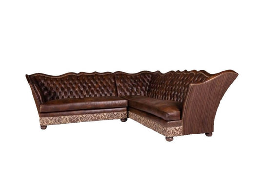 This luxurious French Country Leather Tufted Sectional Sofa provides a regal look and feel to any living room. Crafted from premium leather and tufted for a sophisticated look, it's sure to elevate the style of any residential and commercial space.