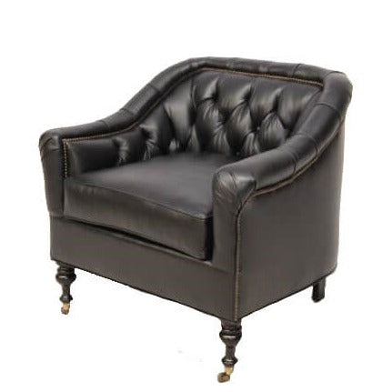 This quality leather tufted accent chair is a timeless piece of classic furniture that will become a staple in your living room or office. The durable leather finish and comfortable tufting make this chair a perfect combination of beauty and function.